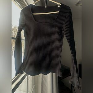 Black Ribbed Long Sleeve Bodycon Scoop Neck | EUC | S/M